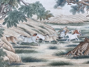 Chinese school, after Giuseppe Castiglione 郎世寧 (1688-1766): '100 horses', handscroll, ink and colour on paper, 18/19th C.