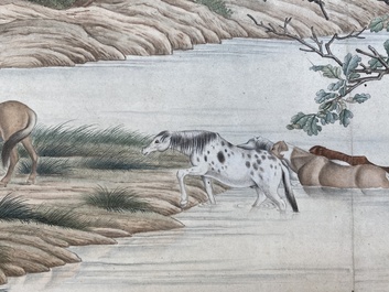 Chinese school, after Giuseppe Castiglione 郎世寧 (1688-1766): '100 horses', handscroll, ink and colour on paper, 18/19th C.