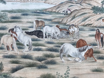 Chinese school, after Giuseppe Castiglione 郎世寧 (1688-1766): '100 horses', handscroll, ink and colour on paper, 18/19th C.