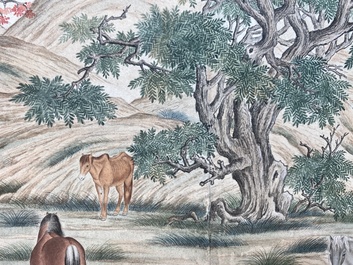 Chinese school, after Giuseppe Castiglione 郎世寧 (1688-1766): '100 horses', handscroll, ink and colour on paper, 18/19th C.