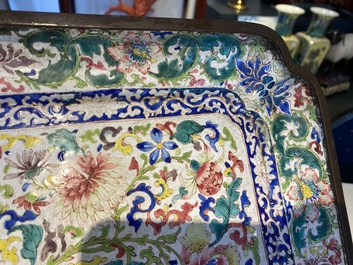 A massive Chinese Canton enamel rectangular tray, Yongzheng/Qianlong