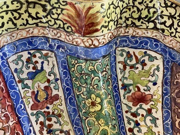 A Chinese Canton enamel helm-shaped ewer with shell-shaped basin, Yongzheng/Qianlong