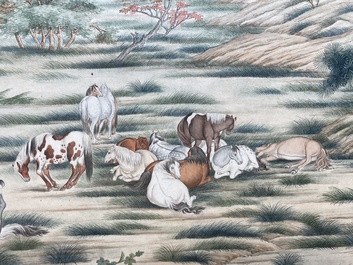 Chinese school, after Giuseppe Castiglione 郎世寧 (1688-1766): '100 horses', handscroll, ink and colour on paper, 18/19th C.