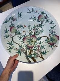 A fine and large Chinese famille rose 'nine peaches' dish, Qianlong mark, 19th C.