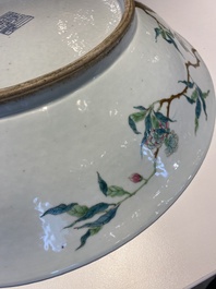 A fine and large Chinese famille rose 'nine peaches' dish, Qianlong mark, 19th C.