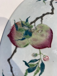 A fine and large Chinese famille rose 'nine peaches' dish, Qianlong mark, 19th C.