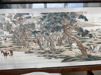 Chinese school, after Giuseppe Castiglione 郎世寧 (1688-1766): '100 horses', handscroll, ink and colour on paper, 18/19th C.