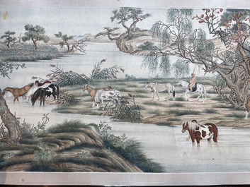 Chinese school, after Giuseppe Castiglione 郎世寧 (1688-1766): '100 horses', handscroll, ink and colour on paper, 18/19th C.