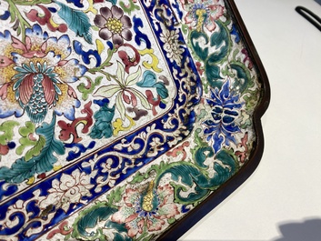 A massive Chinese Canton enamel rectangular tray, Yongzheng/Qianlong