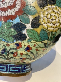 A pair of Chinese cloisonn&eacute; moon flask vases, 'bianhu', Jiaqing