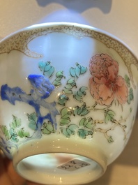 A rare Chinese semi-eggshell famille rose 'rooster' tea cup and saucer, Baiyun Shanren 白雲山人 seal mark, Yongzheng