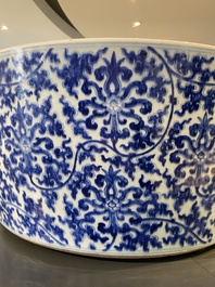 An exceptionally large Chinese blue and white basin with floral scrolls, Kangxi