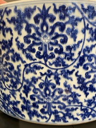 An exceptionally large Chinese blue and white basin with floral scrolls, Kangxi