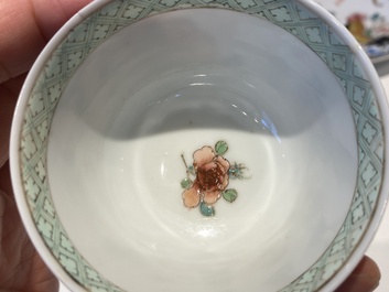 A rare Chinese semi-eggshell famille rose 'rooster' tea cup and saucer, Baiyun Shanren 白雲山人 seal mark, Yongzheng