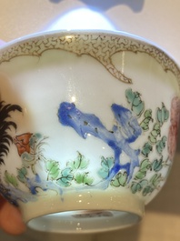 A rare Chinese semi-eggshell famille rose 'rooster' tea cup and saucer, Baiyun Shanren 白雲山人 seal mark, Yongzheng