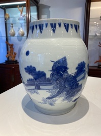 A Chinese blue and white 'qilins' vase, Transitional period