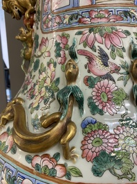 A pair of massive Chinese famille rose vases, 19th C.