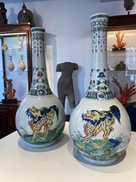 A pair of large Chinese famille verte 'mythic animals' vases, Kangxi