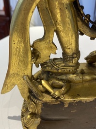 Statuette de Sarvabouddha Dakini en bronze dor&eacute;, Sino-Tibet, probablement 15&egrave;me