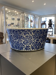 An exceptionally large Chinese blue and white basin with floral scrolls, Kangxi
