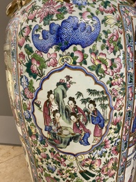 A pair of massive Chinese famille rose vases, 19th C.