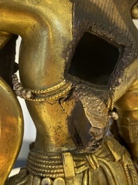 Statuette de Sarvabouddha Dakini en bronze dor&eacute;, Sino-Tibet, probablement 15&egrave;me