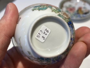A rare Chinese semi-eggshell famille rose 'rooster' tea cup and saucer, Baiyun Shanren 白雲山人 seal mark, Yongzheng