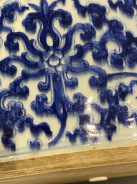 An exceptionally large Chinese blue and white basin with floral scrolls, Kangxi