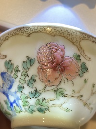 A rare Chinese semi-eggshell famille rose 'rooster' tea cup and saucer, Baiyun Shanren 白雲山人 seal mark, Yongzheng