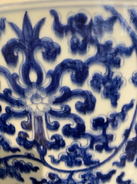 An exceptionally large Chinese blue and white basin with floral scrolls, Kangxi