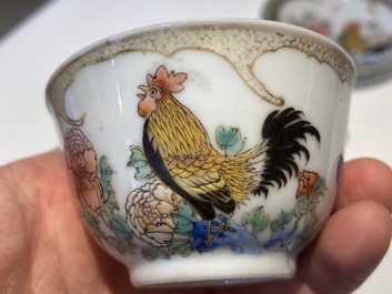 A rare Chinese semi-eggshell famille rose 'rooster' tea cup and saucer, Baiyun Shanren 白雲山人 seal mark, Yongzheng