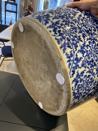 An exceptionally large Chinese blue and white basin with floral scrolls, Kangxi