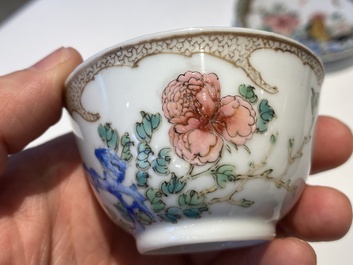 A rare Chinese semi-eggshell famille rose 'rooster' tea cup and saucer, Baiyun Shanren 白雲山人 seal mark, Yongzheng