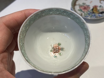 A rare Chinese semi-eggshell famille rose 'rooster' tea cup and saucer, Baiyun Shanren 白雲山人 seal mark, Yongzheng