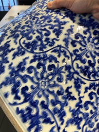 An exceptionally large Chinese blue and white basin with floral scrolls, Kangxi