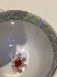 A rare Chinese semi-eggshell famille rose 'rooster' tea cup and saucer, Baiyun Shanren 白雲山人 seal mark, Yongzheng