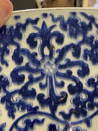 An exceptionally large Chinese blue and white basin with floral scrolls, Kangxi