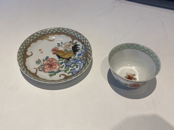 A rare Chinese semi-eggshell famille rose 'rooster' tea cup and saucer, Baiyun Shanren 白雲山人 seal mark, Yongzheng
