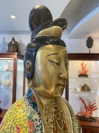 An exceptionally large Chinese famille rose sculpture of Guanyin, Li Fu Xing Hao 李福興號 seal mark, 19th C.
