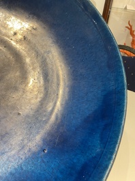 A very large Chinese monochrome blue-glazed dish, Kangxi