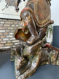 Importante sculpture d'un g&eacute;n&eacute;ral divin en bois laqu&eacute; et polychrom&eacute;, Japon, Edo, dat&eacute;e 1623