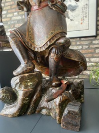 Importante sculpture d'un g&eacute;n&eacute;ral divin en bois laqu&eacute; et polychrom&eacute;, Japon, Edo, dat&eacute;e 1623