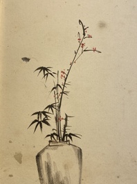 Chinese school, signed Zhang Daqian 張大千 (1898-1983): 'A sage and calligraphy', ink and colour on paper, dated 1957