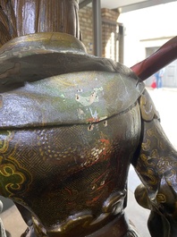 Importante sculpture d'un g&eacute;n&eacute;ral divin en bois laqu&eacute; et polychrom&eacute;, Japon, Edo, dat&eacute;e 1623