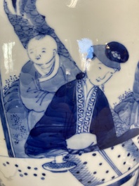 A pair of large Chinese blue and white jars and covers with ladies playing a game of go, 19th C.