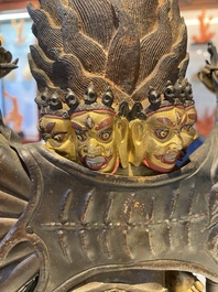 A Sino-Tibetan gilt bronze sculpture of Yamantaka, probably 17/18th C.