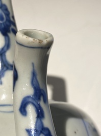 A large Chinese blue and white 'crane and lotus' wine ewer and cover, Transitional period
