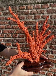 A large Chinese red coral 'Baxian' group, 19/20th C.