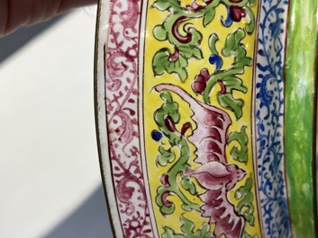 A pair of Chinese Canton enamel plates with exceptionally fine floral design, Yongzheng