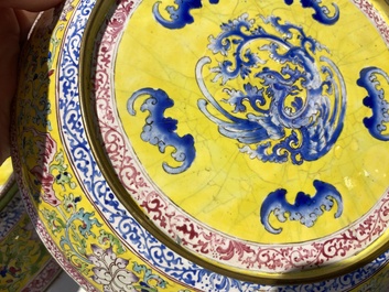 A pair of Chinese Canton enamel plates with exceptionally fine floral design, Yongzheng